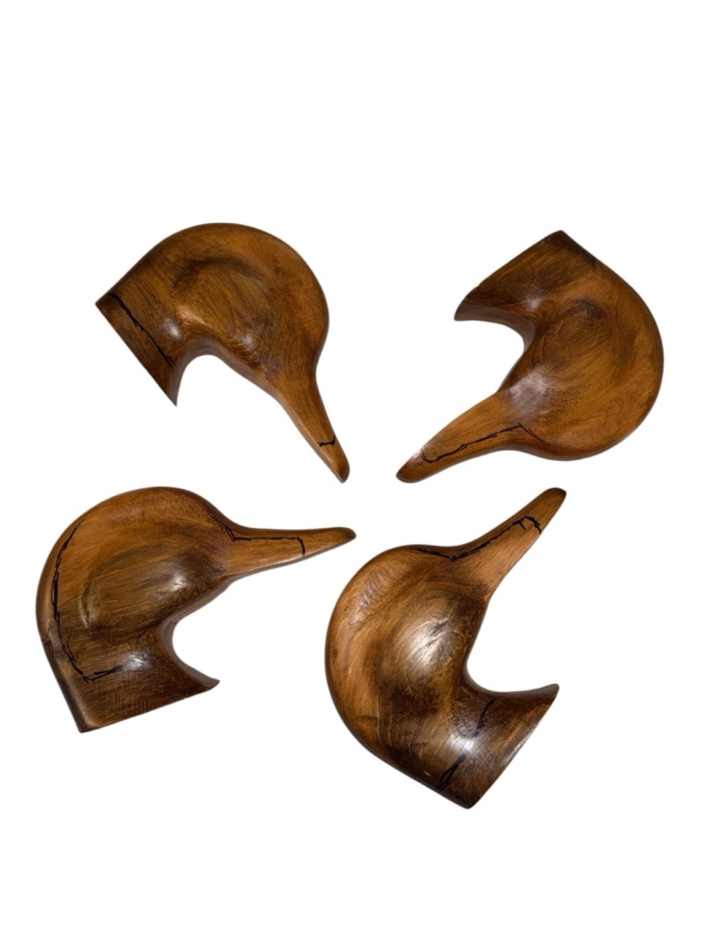 Mid Century Modern Hand Carved Wood Duck Sculptures Set of 4 MCM Deco